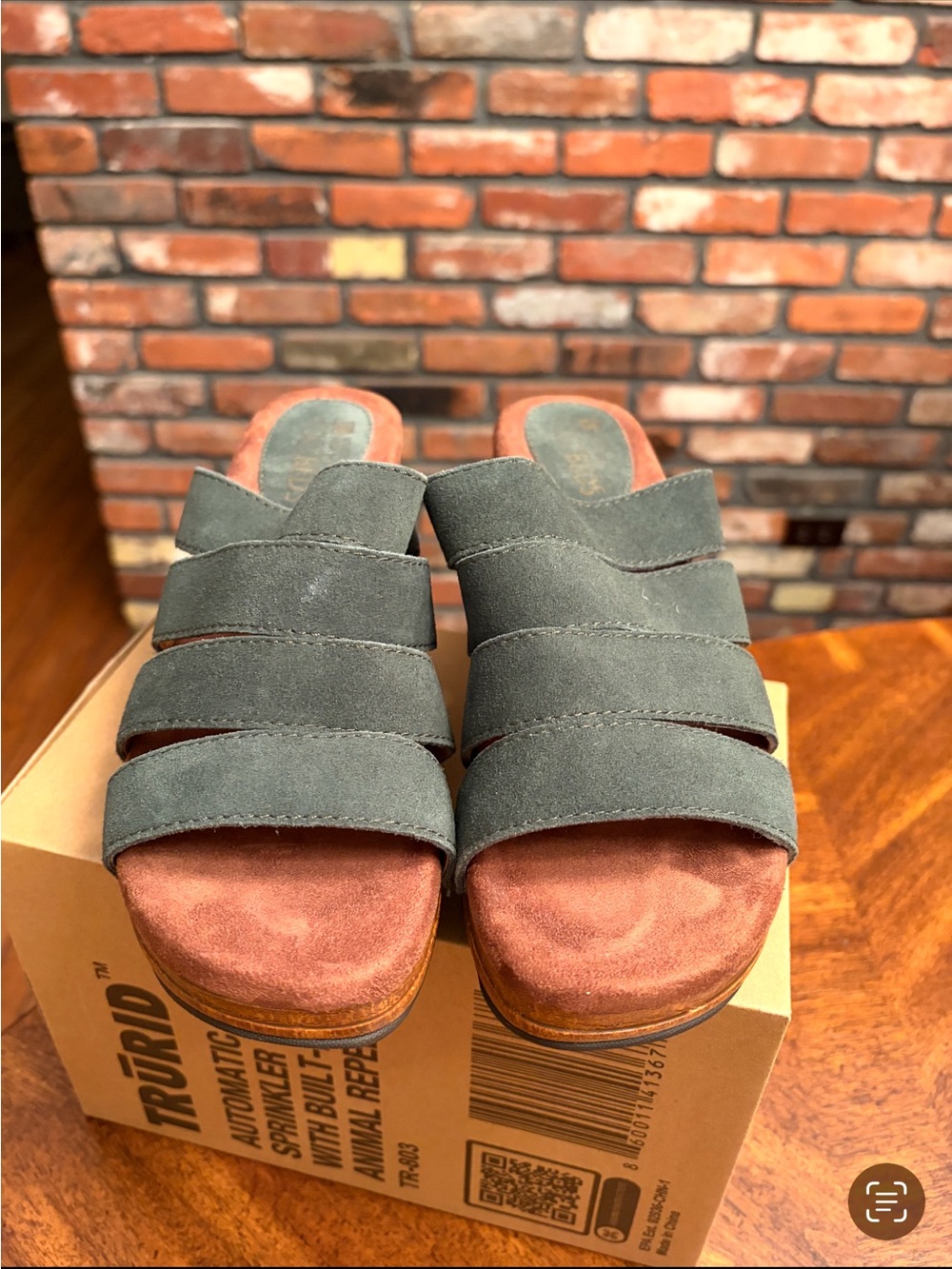 White Mountain Olive Suede Slide Mules with Rust Footbed